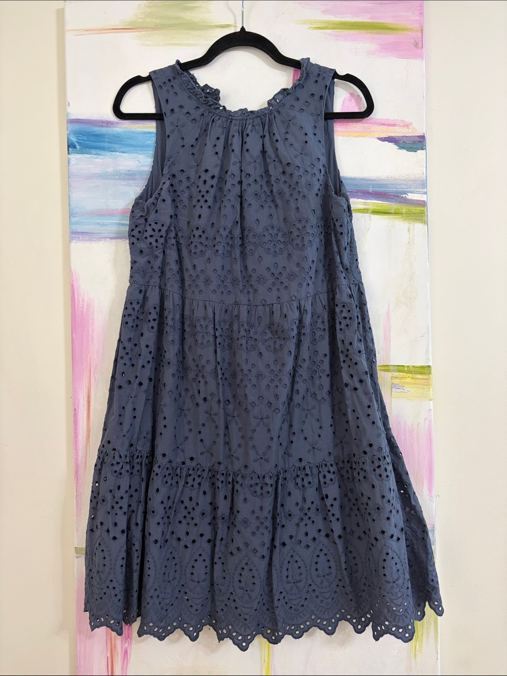 LOFT Slate Blue Eyelet Detail Tank Dress
